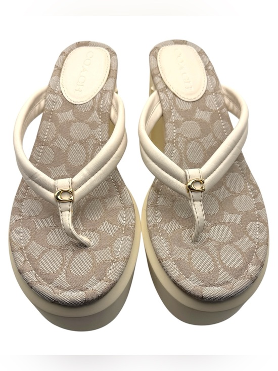 Coach Shoes - Coach Frankie Signature Wedge Flip Flops Size 10 Beige Platform Sandals